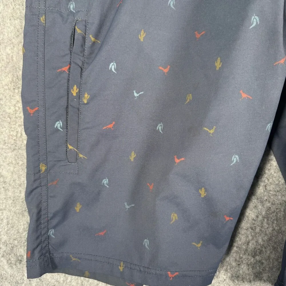 Club Ride Shorts Mens Size 34x11 Blue Cargo Cactus Bird Adjustable Waist